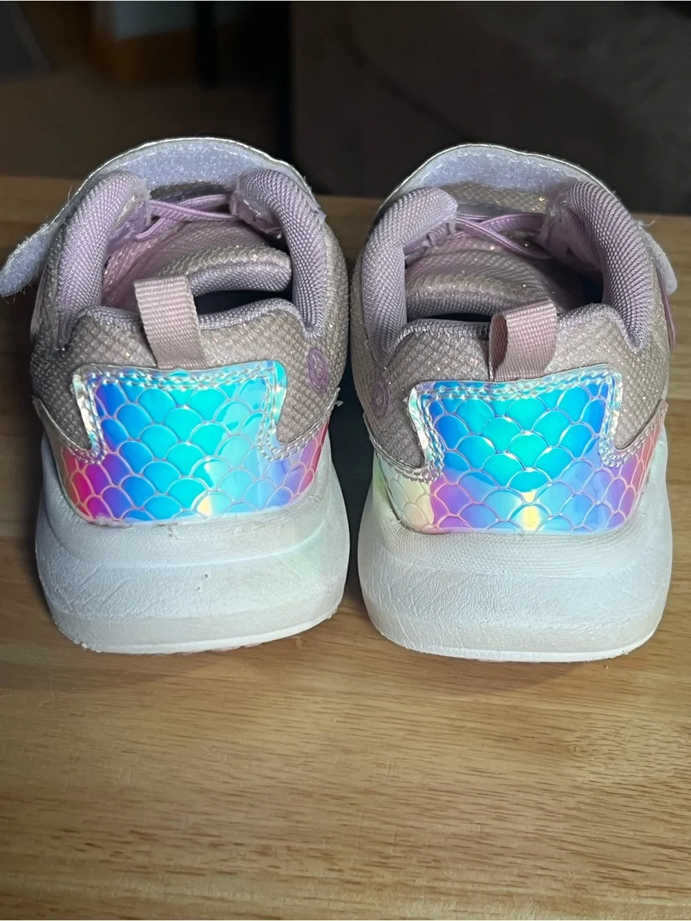 Kids Pink Glitter Strap Sneakers with Holographic Detail